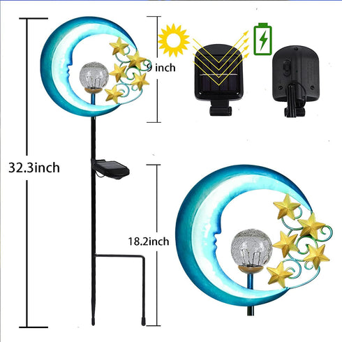 Solar Outdoor Garden Lights - Solar Powered Pathway Lights Outdoor Decorative Lights Waterproof Crackle Glass Globe Led Landscape Lighting for Pathway,Yard,Lawn,Patio Stars Moon by EPROSMIN