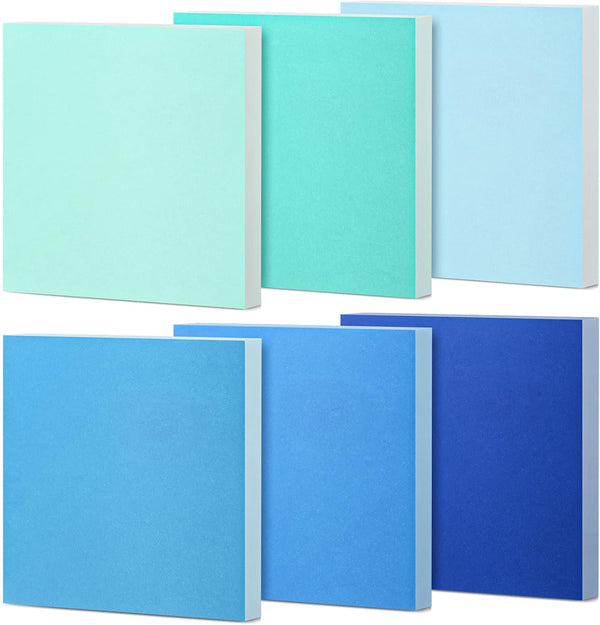 Sticky Notes 3 x 3 Inch Coastal Colors, Self Stick Pads, Blue Color Notepads, 100 Sheets/pad (6)