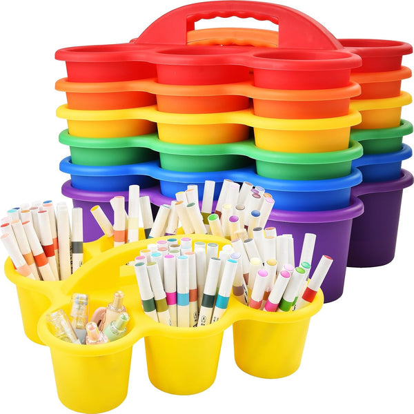 Haundry 6 Pack Classroom Caddy Storage Basket with Handle, Plastic Drink Cup