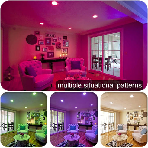 4 Inch, 9W 700LM 2700K-6500K Dimmable 1 Pack FVTLED Smart Recessed Lighting Wireless Bluetooth RGBWC Color Changing LED