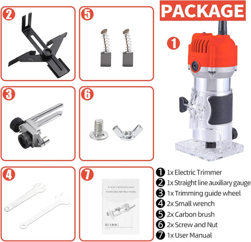AKYPACH 110V 800W Trimmer 30000R/MIN Router Tool, Compact Wood Router Tool for Woodworking, Electric Hand Compact Edge