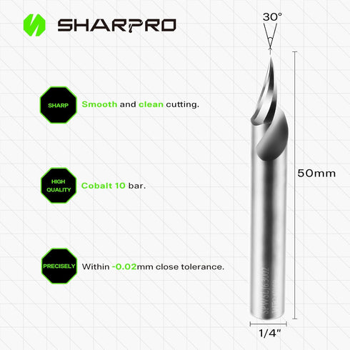 30 1/4 Inch Chamfer Router Bits V Groove O Flute Spiral Router Bit Degree Shank CNC Carbide V-bit for Engraving