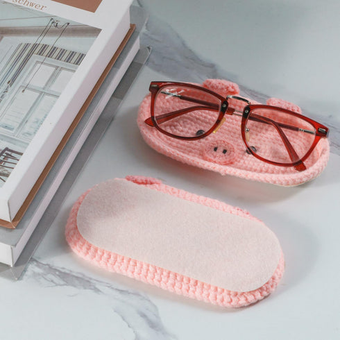 2 Pack Knitted Animal Eyeglass Holders - Cute Cat, Pig, and Bear Design