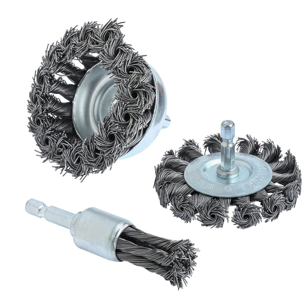 3PCS 3 Inch Knotted Wire Wheel Cup Brush Set, 1/4" Shank for Drill, Perfect for Rust Removal & Paint