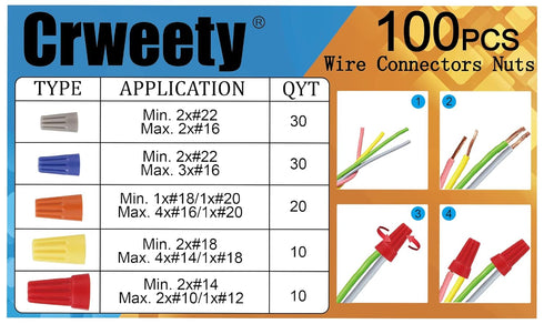 100PCS Wire Connectors Nuts Electric Wire Caps Insulating Insert Twist Electrical Wire Connectors Colorful Wire Assortment Nuts for Quick Connection