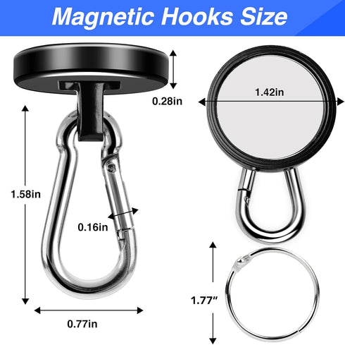 LOVIMAG Magnetic Hooks, 150LBS Strong Magnet Hooks Black Swivel Magnetic Hooks Heavy Duty for Refrigerator, Neodymium Magnets with Carabiner Hook for Hanging, Kitchen, Cruise Cabins, Grill-6 Pack by LOVIMAG