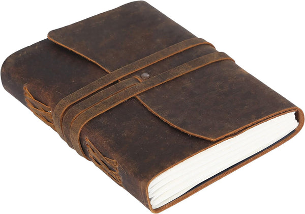 Handmade Leather Journal, 7 x 5 Inches Daily Notepad for Men & Women, Unlined Paper for Artists and Sketching.