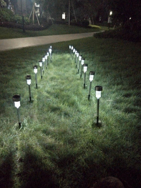 Kcelarec (10pcs-White Stainless Steel Outdoor Solar Lights - Waterproof, LED Lawn Lamps Lighting Solar Powered Outdoor