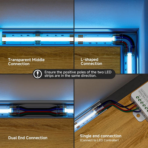 10MM 4PIN Wire,4pin JST,4-PIN 22AWG BTF-LIGHTING FCOB COB Connector Kit for PWM FCOB COB RGB LED Strip