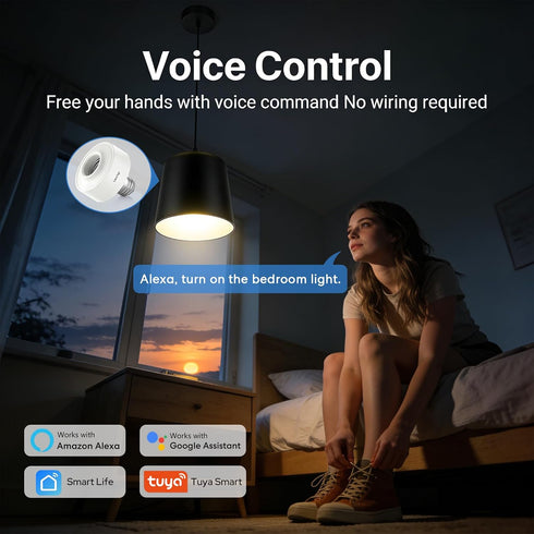 Bulb E26 30W LoraTap Smart Wi-Fi LED Light Socket Adapter Lamp Holder Timer, Compatible with Google Assistant and Alexa