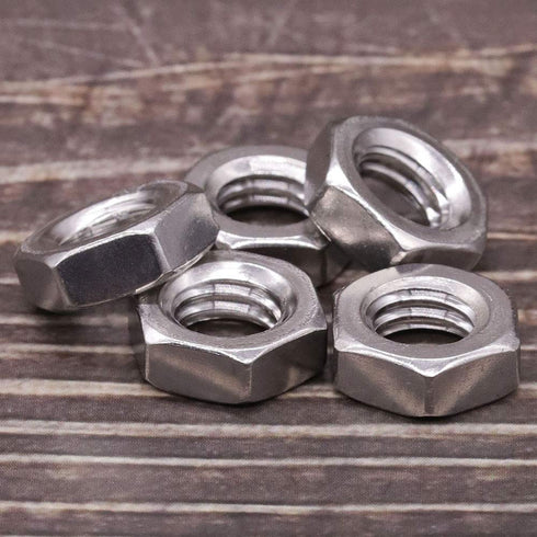 EASTLO 1/2-13 304 18-8, 10 UNC Stainless Steel Thin Hex Nuts Hexagon Jam Nuts, Stainless Steel Full Thread, Coarse
