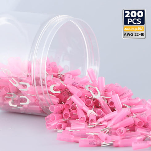Haisstronica 200PCS Heat Shrink Fork Spade Connectors, #10 Waterproof Marine Grade Fork Terminal Connectors