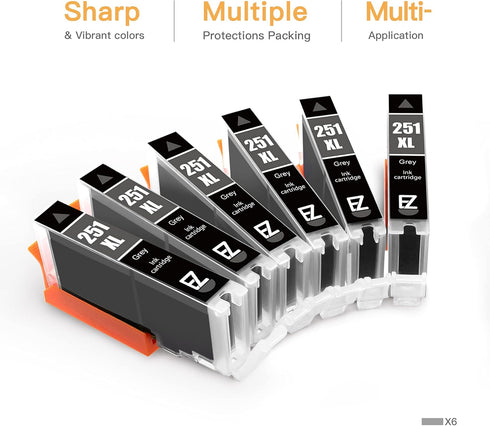E-Z Ink Compatible Ink Cartridge Replacement for Canon CLI-251XL, 6 Pack (Gray) for PIXMA IP8720 MG7520