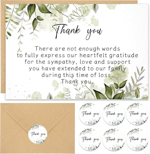 50 Set Funeral Thank You Cards with Envelopes and Matching Seal Stickers,Thank