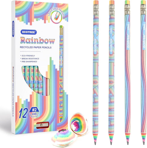 ECOTREE Pencils #2 Sharpened for Kids, Cute Rainbow Pencils, Back to School, 12 Count