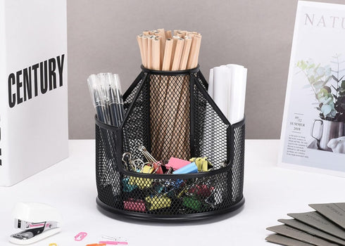 Pencil Holder for Desk, Rotating Desk Organizer Metal Mesh Pen Holder for Desk Cute Pen Organizer for Desk Marker Organizer Office, School, Home, Art Suppliers (Black) by RURYEURT
