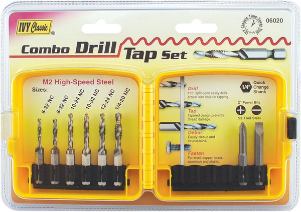 IVY Classic 06020 8-Piece Combo Drill/Tap Bit Set, M2 High-Speed Steel, Sturdy Plastic Case