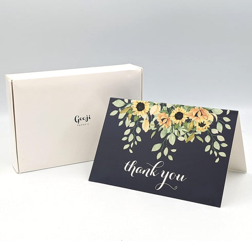 4x6 20-Pack) Gooji Sunflower Thank You Cards (Bulk Navy Blue Envelopes