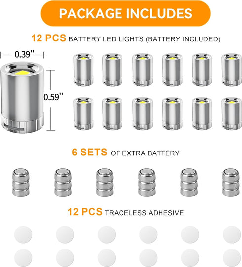12 Pack Mini Lights, Warm White Mini LED Spotlight, Small LED Lights for Crafts, Small Display Light Battery Powered