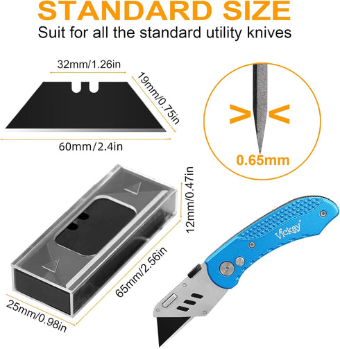 60 Pack SK2 Vickay Utility Knife Blades, Steel Heavy Duty Box Cutter Replacement Blades with Plastic Case, Standard