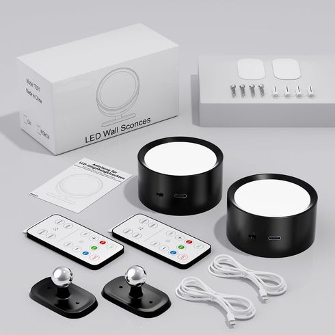3 Color&10 Dimmable Set 2, 360 Rechargeable Wall Lights, Battery Operated Wall Light, LED Wall Mounted Sconce Light