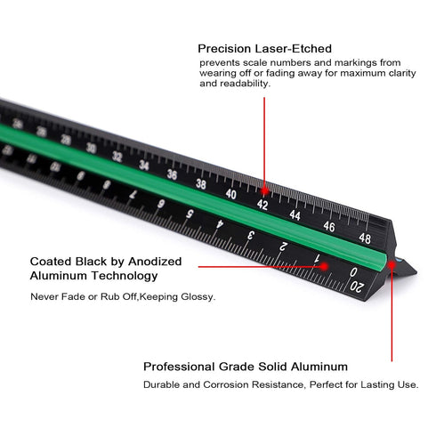 OwnMy 3 Pack 12 Inch Set, 3-Colors-Groove Set, Solid Aluminum Triangular Architect Scale Ruler Architectural