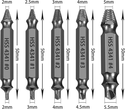 Niudai 5-Piece Set, 0-4, HSS Screw Extractor Professional Grade Drill Bit Kit for Damaged Screws, Grey Industrial