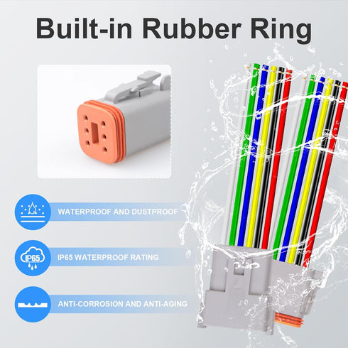2Pack 8-Pin Waterproof DT Connector, Male and Female Wire Connectors with 16AWG Wires and Heat Shrink Tubes