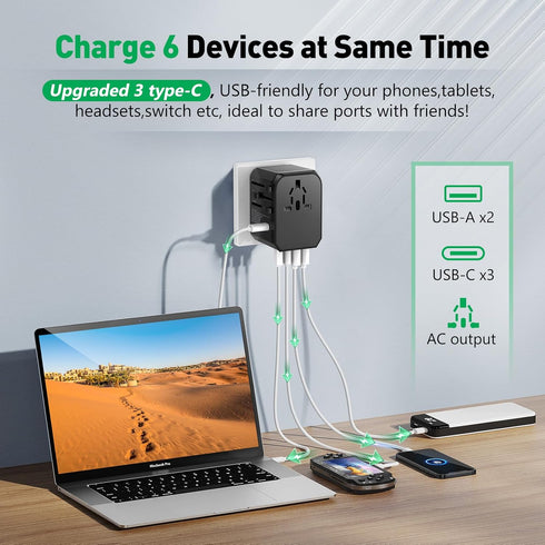 Universal Travel Adapter International Plug, European Travel Plug Adapter, All-in-one Power Adapter with USB