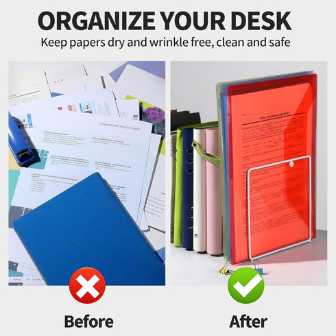 LEOBRO 4 PCS Plastic File Folders - A4 Size Document Holders with Snap Closure, Clear Envelopes Organizer