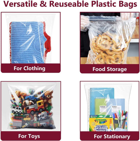 Large Plastic Bags with Zipper Top, 5 Gallon, 18" x 24", 10 Pack Heavy-Duty Storage Bags for Clothes, Travel