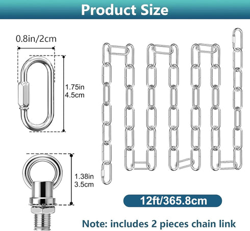 12 66 garini Feet Silver Light Fixture Chain, Adjustable Metal Pendant Chandelier Chain Extension with Detachable Link