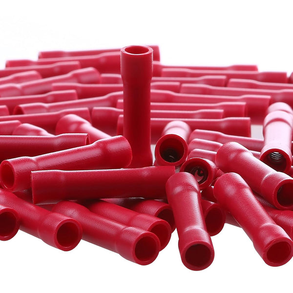 AIRIC 100 pcs UL Listed Red Butt Connectors Crimp Splice Terminals 22-16 AWG Electrical Connector, Fully Insulated