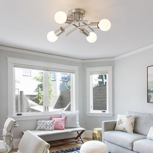 4-Light E26 Bulb WILON Semi Flush Mount Ceiling Light Fixture, Modern Flush Mount Ceiling Lights, Brushed Nickel