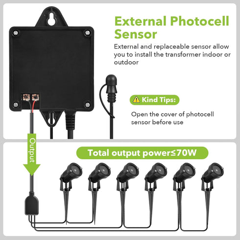 70W 120V 12V Low Voltage Landscape Transformer with Timer and Photocell, AC to DC,Waterproof Outdoor Landscape Lighting