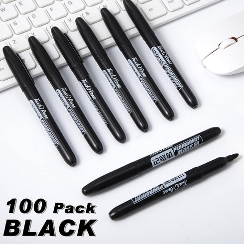 Thenshop 100 Pack Black Permanent Markers, Fine Point, Waterproof, Works on Plastic, Wood, Stone, Metal, Glass
