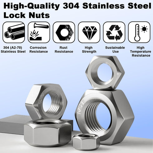 ZQZ 145 M3 M4 M5 M6 M8 M10 M12 Set PCS Assorted Stainless Steel Hex Nuts Assortment Kit Metric Hex Nut Hardware