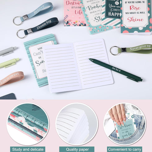 PerKoop 48 Pcs Inspirational Gifts, Bulk Motivational Notepads, Ballpoint Pens, Keychains Set for Teachers School Office