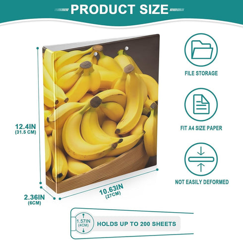 J JOYSAY 1.5 Inch 3 2 Pack Bananas Ring Binder with Clipboard Round Ring Binder Cute Folders Fits Letter Sized Paper