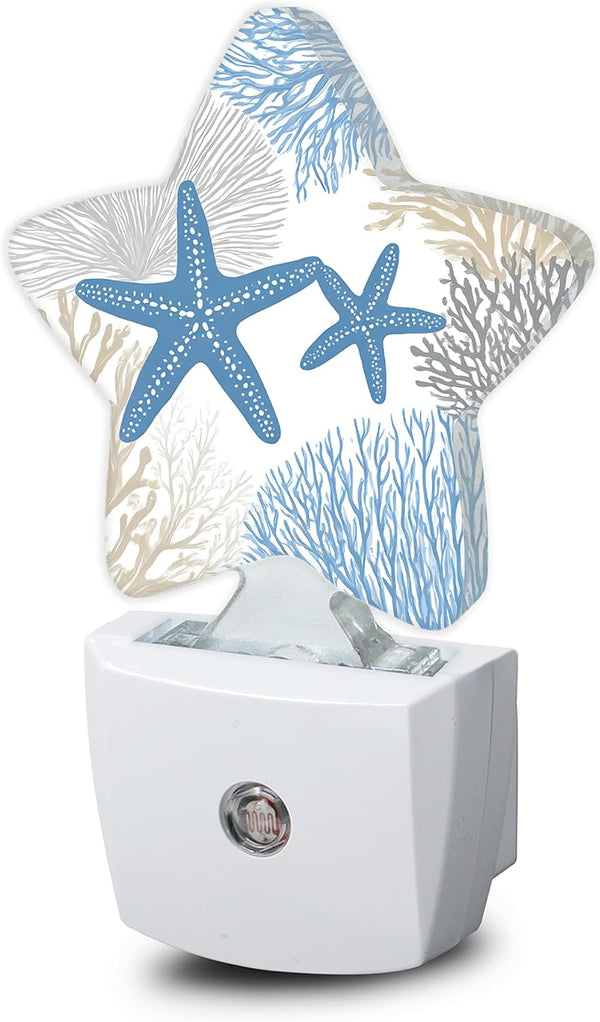 Ocean Starfish Coral Night Light,Coastal Beach Plug-in Star Night Lights with Dusk-to-Dawn
