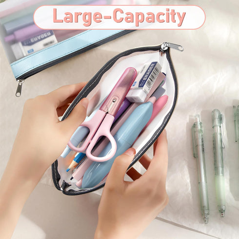 Clear Pencil Pouch-3 Pack, Zippered Clear Case for Kids, Makeup Pouch for Office School Supplies, Travel