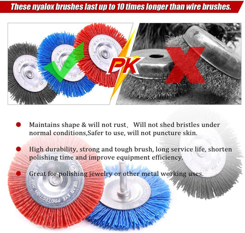 Swpeet 3Pcs 3Inch Abrasive Nylon Wheel Brush Set, 80# 120# 240# for Rust/Corrosion/Paint Removal