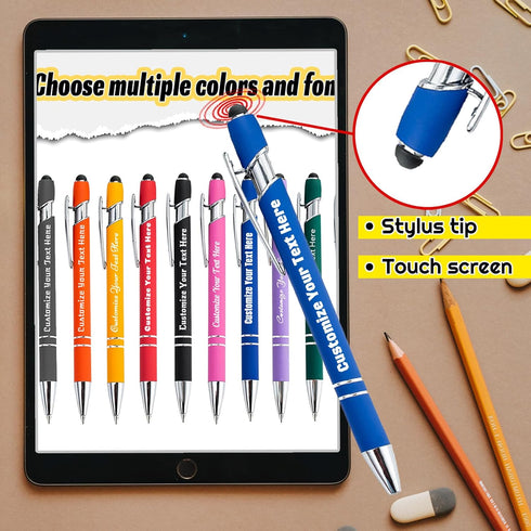 Coregiftr Personalised Pens Custom Engraved Ballpoint Pen with Stylus Tip Retractable Customized Click Ink Pen