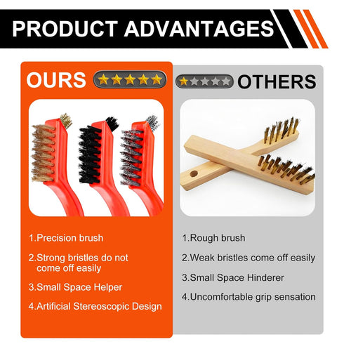Rkiiqii Set, 6 Wire Brush Pcs Professional Wire Brushes for Cleaning Rust, Stainless Steel/Brass/Nylon Brushes, Small