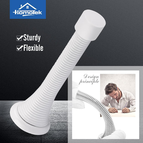 HOMOTEK 20 Pack Spring Door Stops,3-1/8” Heavy Duty Door Stop - Flexible Spring Door Stopper with Low Mounted White Rubber Bumper Tips, White by HOMOTEK
