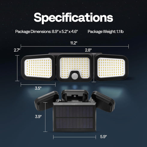 256 2500LM 3 IP65 270 VIVOHOME Solar Flood Lights Outdoor, LED Motion Sensor Lights, Adjustable Heads Security Lights