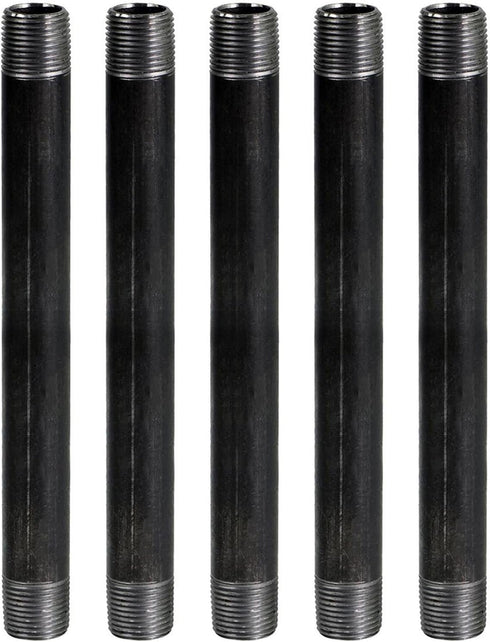 3/8 Inch Black Threaded Steel Nipple Pipe, 3/8" x 24", 5 Pack