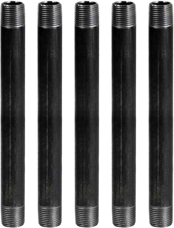 3/8 Inch Black Threaded Steel Nipple Pipe, 3/8" x 24", 5 Pack