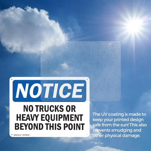 (2 Pack) OSHA Notice Sign, No Trucks Or Heavy Equipment Beyond This Point, 18 Inch X 12 Inch Aluminum