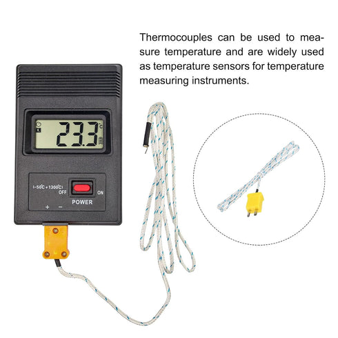 10pcs K Type Thermocouple Mini Connector Temperature Sensor Probes Fiberglass 3.3ft -50 to 400°C (-58 to 752°F) -